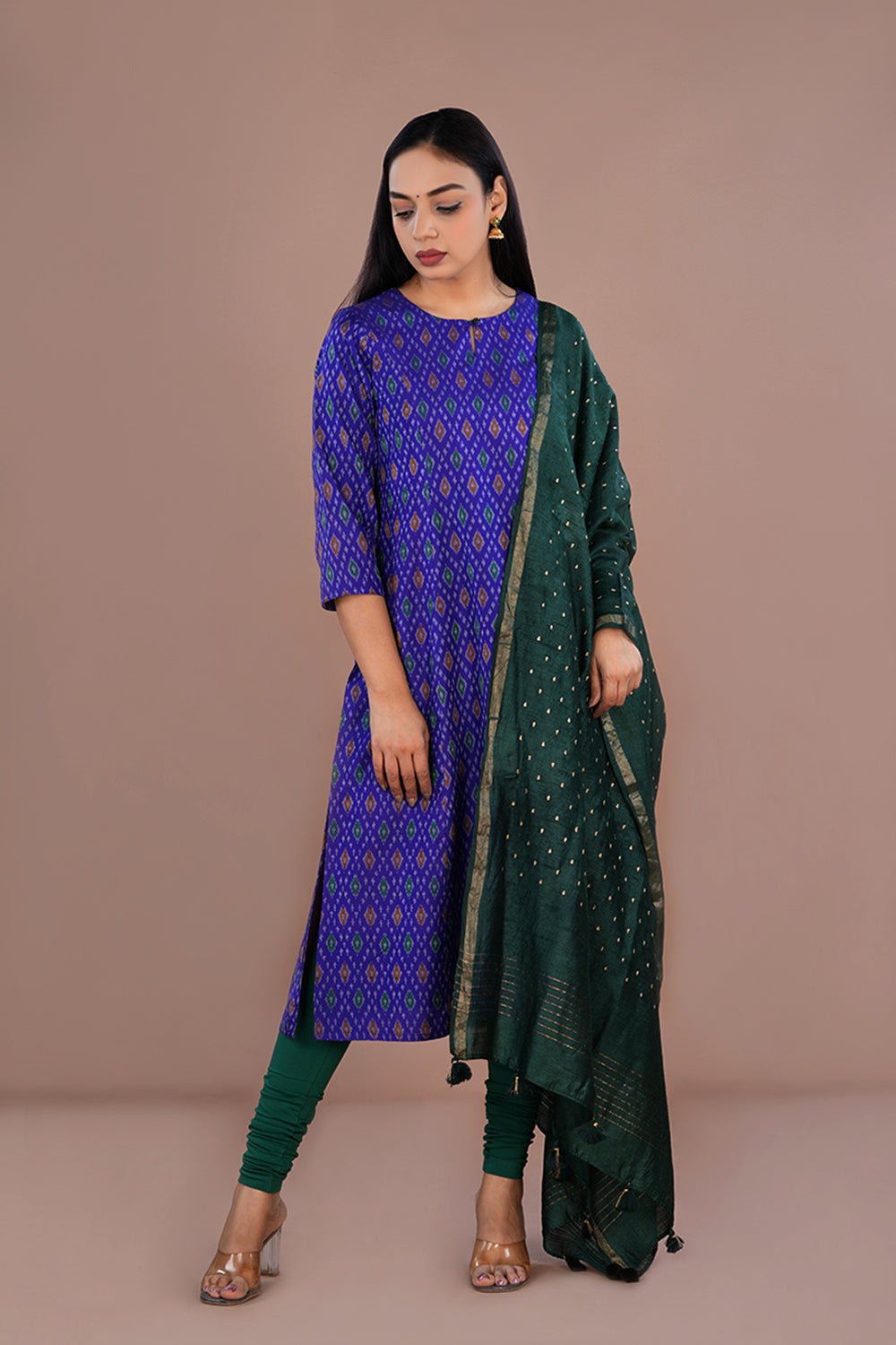 Image of Royal Blue Pochampally Silk Ikat Kurti